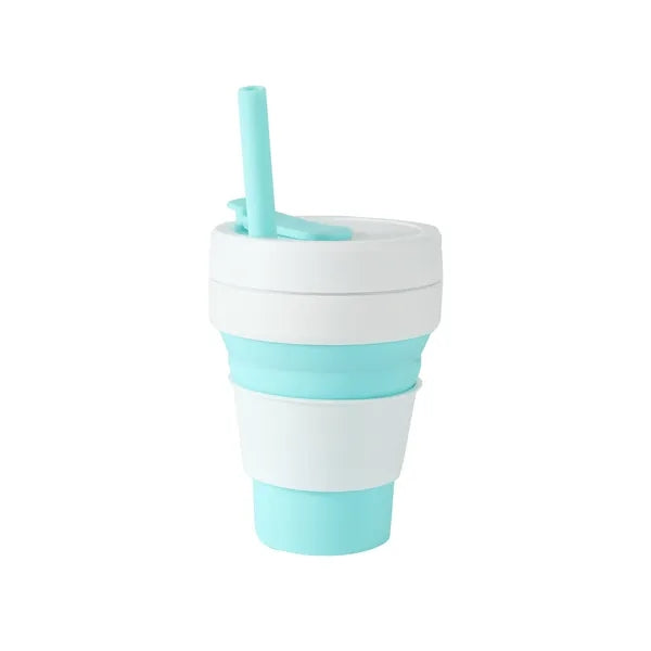 12 OZ Collapsible Foldable Silicone Travel Cup with Straw