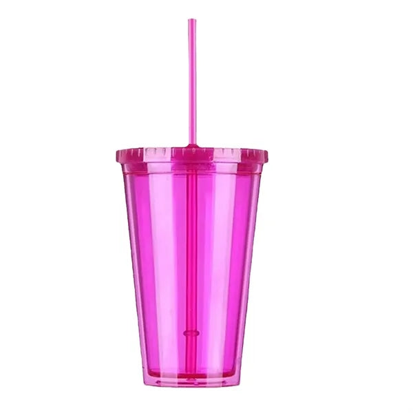 16 Oz. Double Wall Tumblers W/Straw
