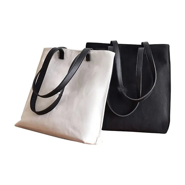 Canvas Tote Bag With Leather Handles