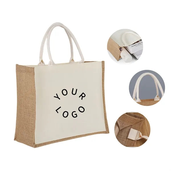 Eco-Friendly Jute Tote Bag with Canvas Panel for Custom Prin