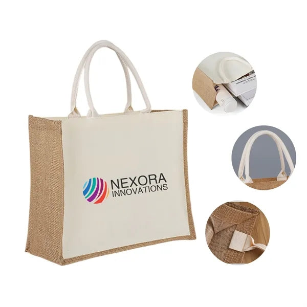 Eco-Friendly Jute Tote Bag with Canvas Panel for Custom Prin