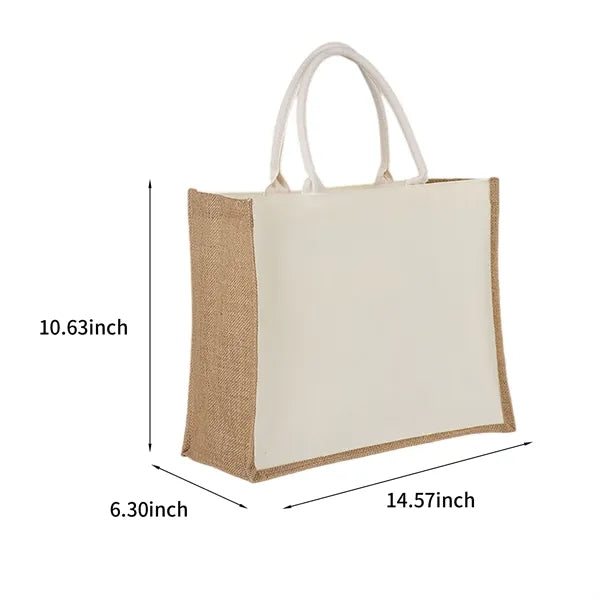 Eco-Friendly Jute Tote Bag with Canvas Panel for Custom Prin