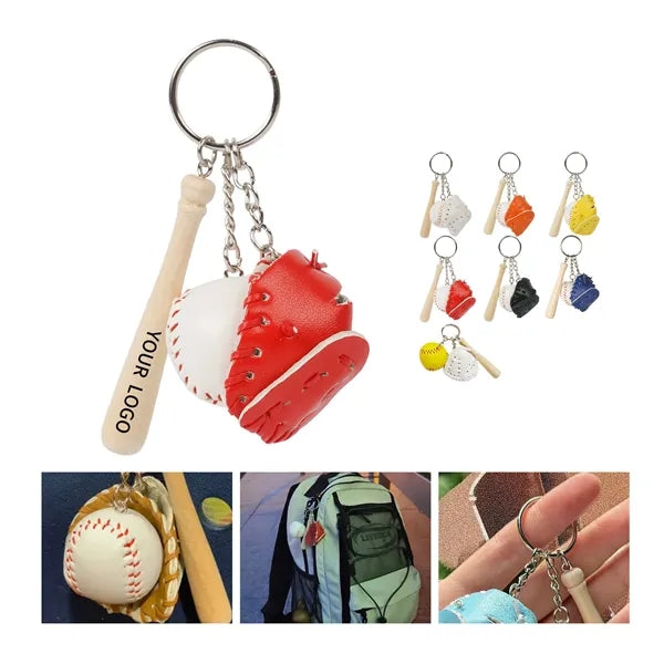 3-In-1 Baseball Keychain with Gloves, Bat, and Ball