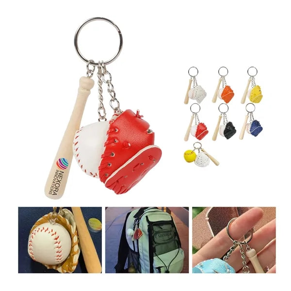 3-In-1 Baseball Keychain with Gloves, Bat, and Ball