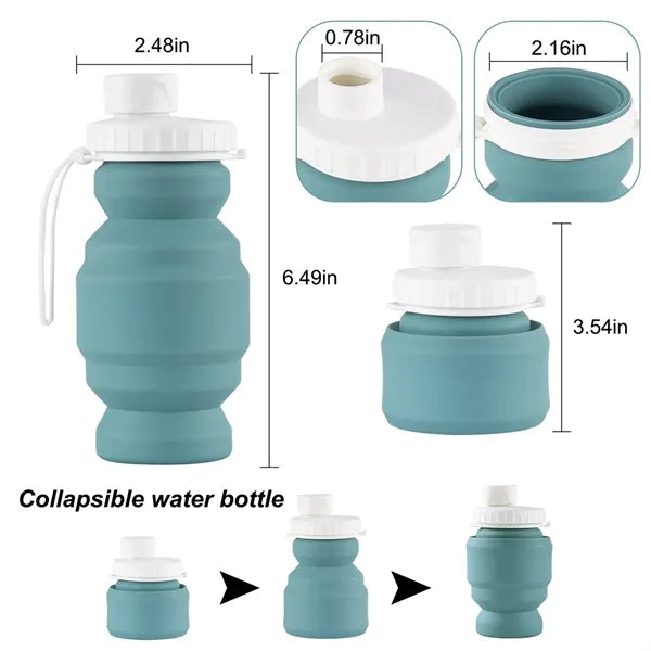 Foldable Outdoor Travel Silicone Water Bottle With Straws