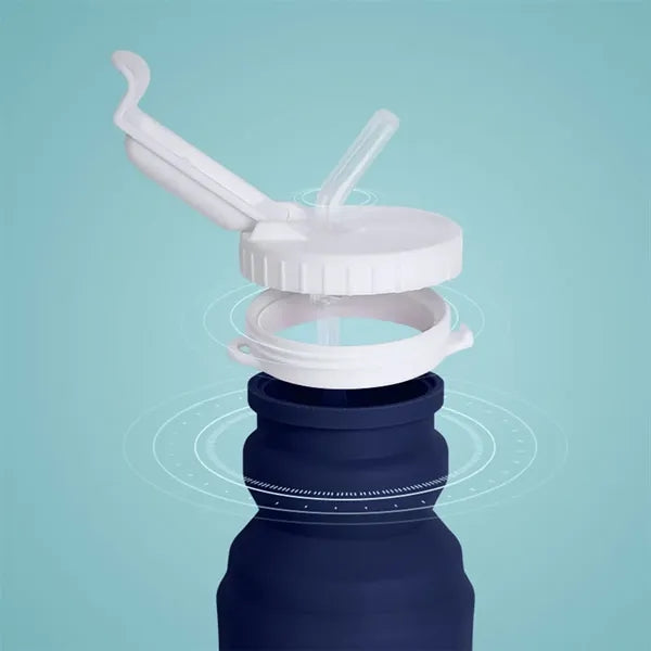 Foldable Outdoor Travel Silicone Water Bottle With Straws
