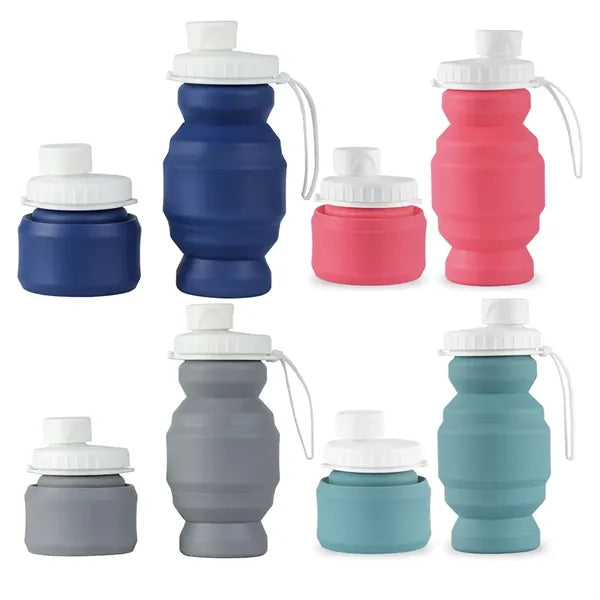 Foldable Outdoor Travel Silicone Water Bottle With Straws