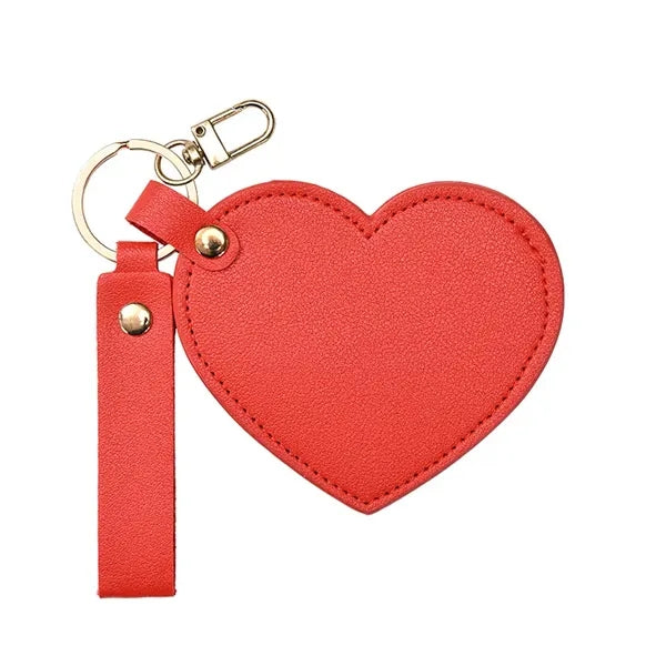 Folding PU Leather Mini Heart Mirror Key Chain 3.2 x 3.5