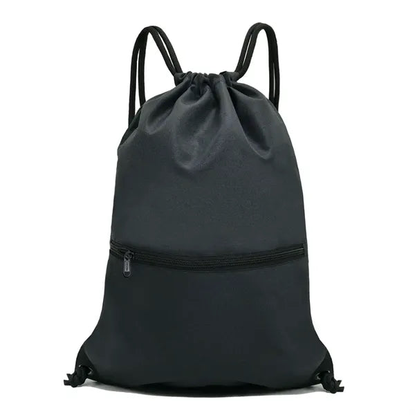 600D Drawstring Backpack with Zipper Pocket & Thick Straps