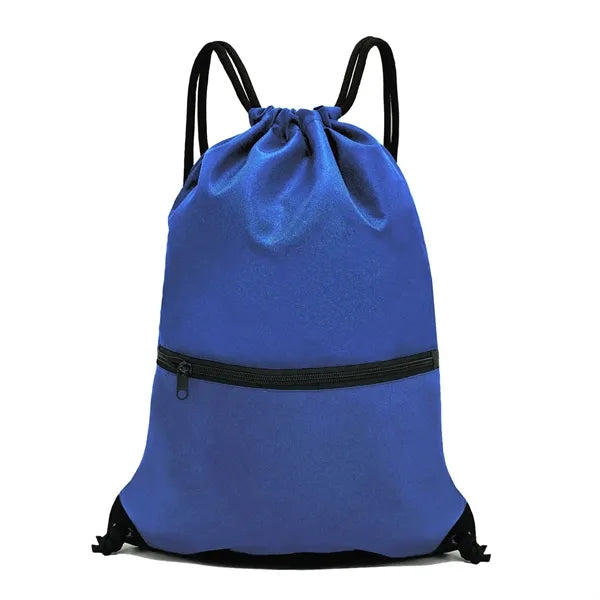 600D Drawstring Backpack with Zipper Pocket & Thick Straps