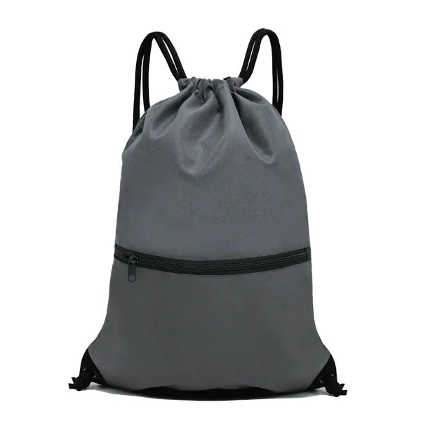 600D Drawstring Backpack with Zipper Pocket & Thick Straps