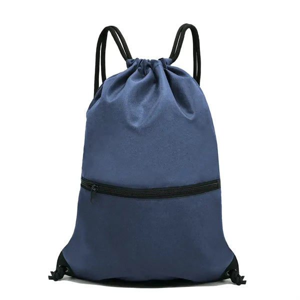 600D Drawstring Backpack with Zipper Pocket & Thick Straps