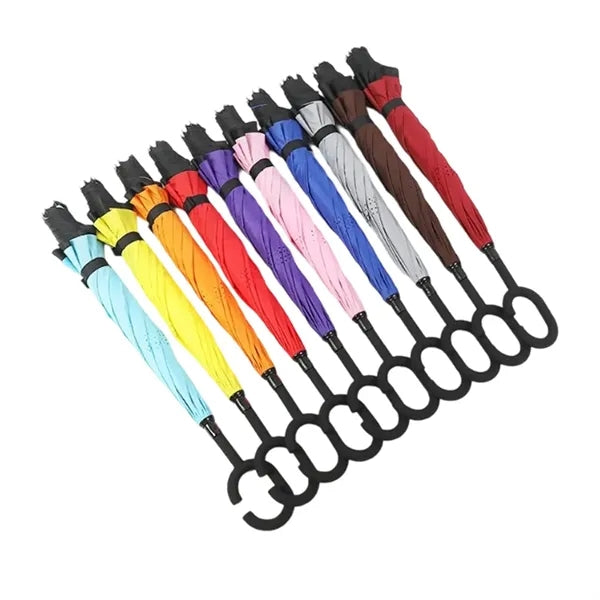 Inverted Reverse Upside Down Umbrellas with C-Shaped Handle