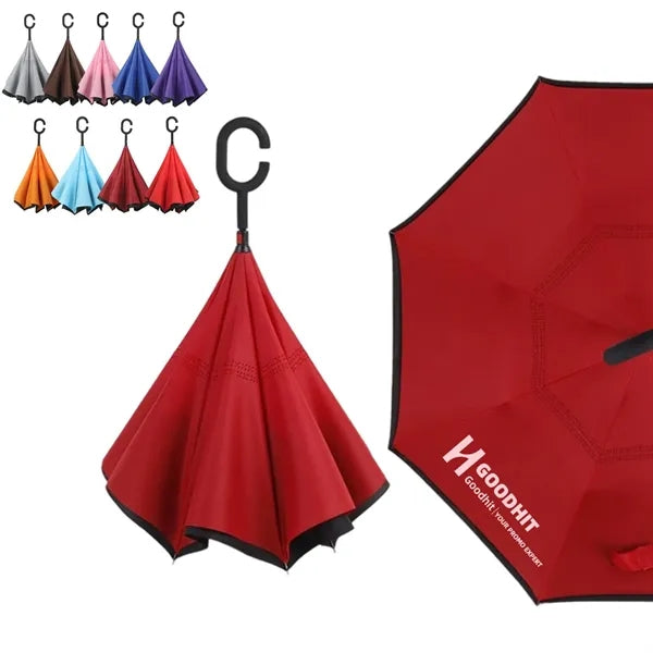 Inverted Reverse Upside Down Umbrellas with C-Shaped Handle