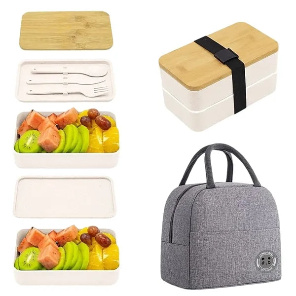 Stackable Bento Box with Lunch Bag and Utensil Set