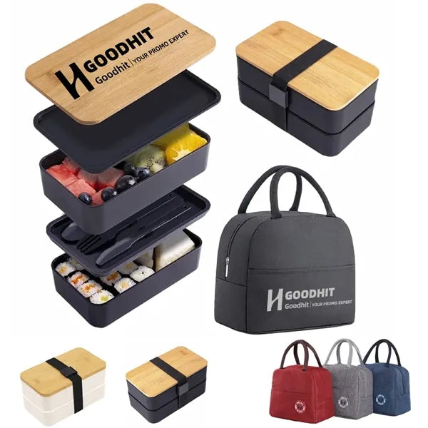 Stackable Bento Box with Lunch Bag and Utensil Set