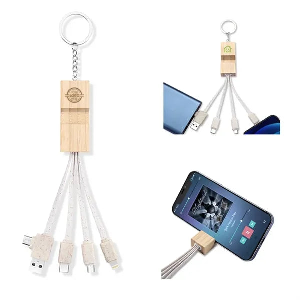 Charging Cables With Bamboo Phone Holder