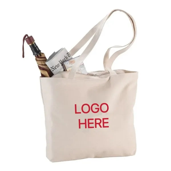 Zippered 12oz Cotton Canvas Grocery Tote Bag
