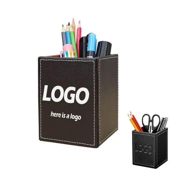 PU Leather Square Pen Holder With Flannel