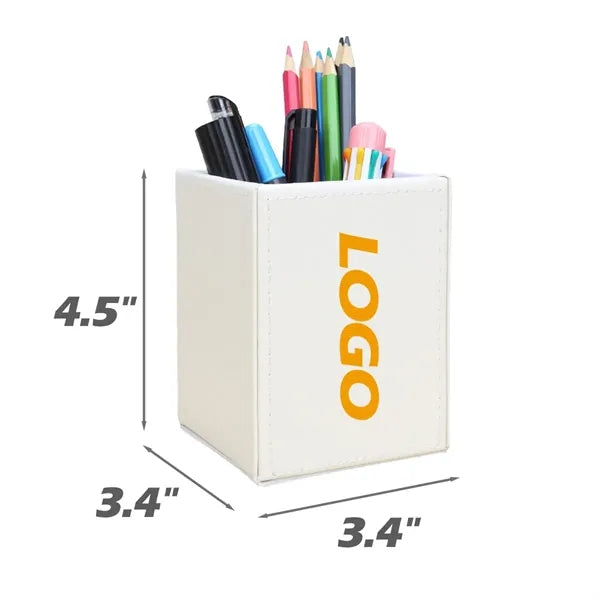PU Leather Square Pen Holder With Flannel