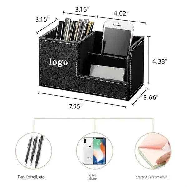 Minimalist Multi-Functional Leather Desktop Pen Organizer