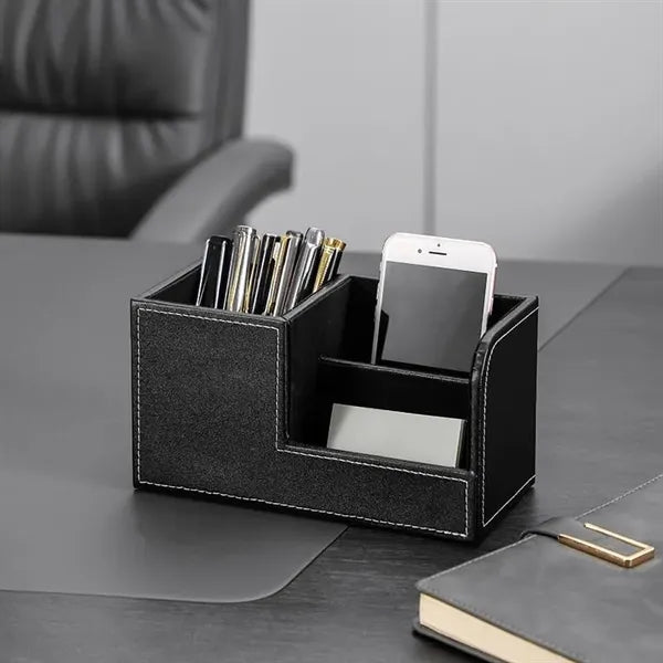 Minimalist Multi-Functional Leather Desktop Pen Organizer