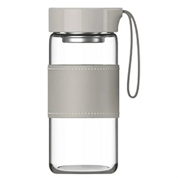 16.2Oz Glass Water Bottle W/ Tea Filter And Leather Sleeve