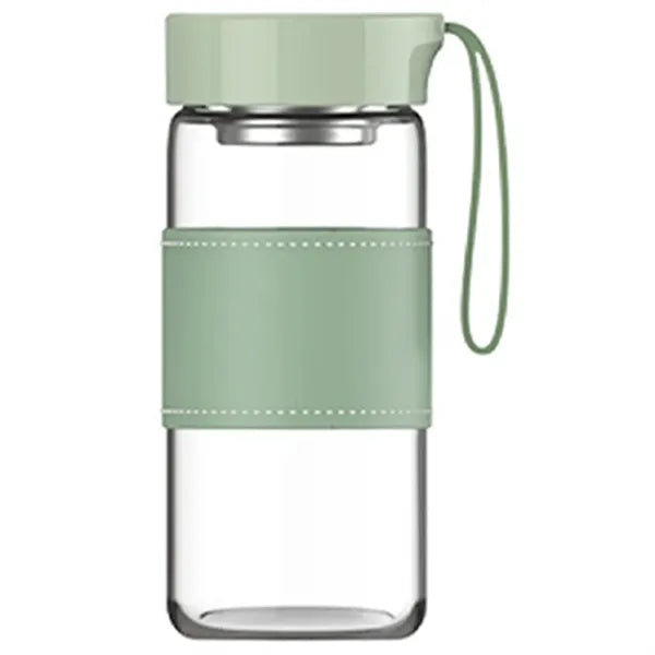 16.2Oz Glass Water Bottle W/ Tea Filter And Leather Sleeve