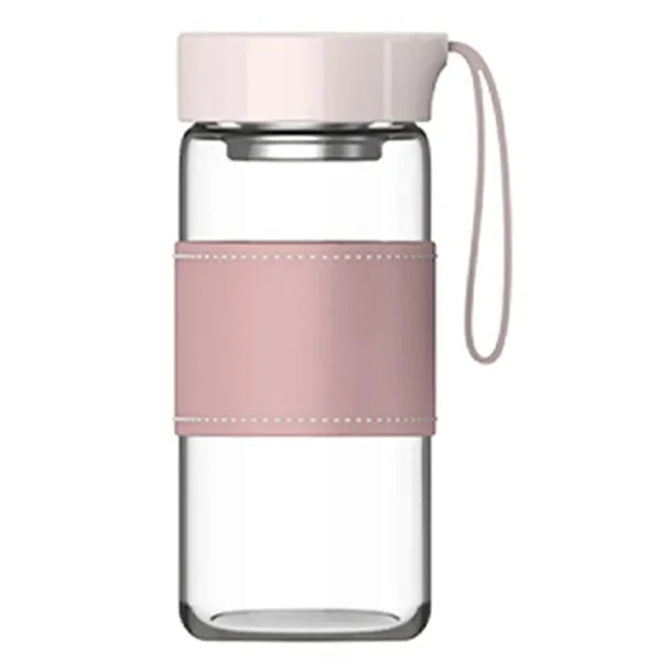 16.2Oz Glass Water Bottle W/ Tea Filter And Leather Sleeve