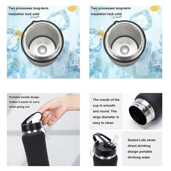 17/20/25 Oz Stainless Steel Water Bottle with Lid and Straw