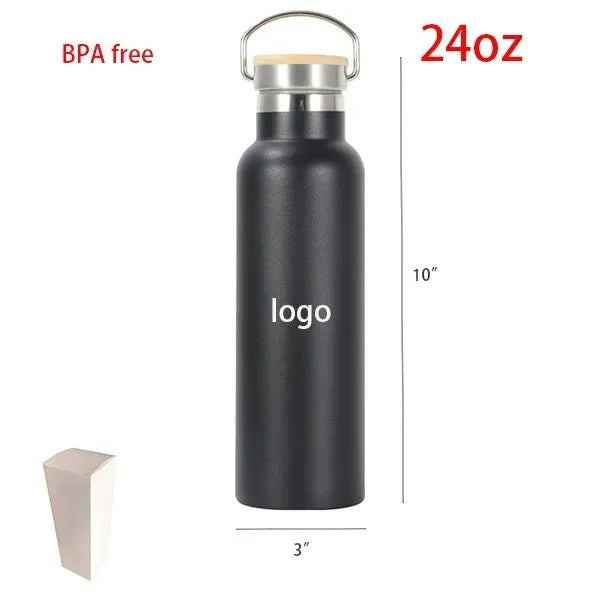 24oz Stainless Steel Water Bottle with Bamboo Lid