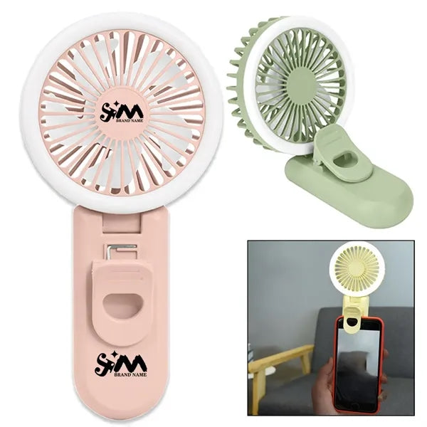 2in1 Portable Phone Clip Fan With Led Makeup Light