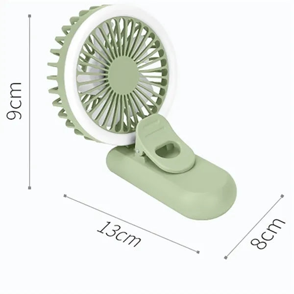 2in1 Portable Phone Clip Fan With Led Makeup Light