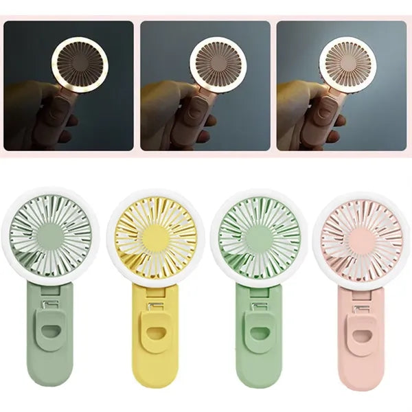 2in1 Portable Phone Clip Fan With Led Makeup Light