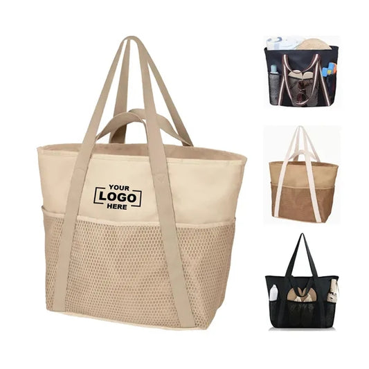 8 Pockets Large Waterproof Sandproof Beach Bag With Zipper