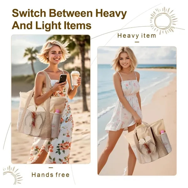 8 Pockets Large Waterproof Sandproof Beach Bag With Zipper