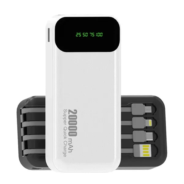 20000mAh Power Bank with 4 Built-in Charging Cables