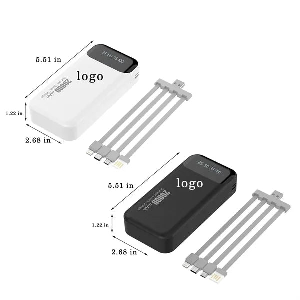 20000mAh Power Bank with 4 Built-in Charging Cables