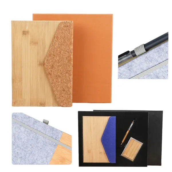 Bamboo Pattern PU Cover Business Notebook Set