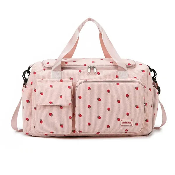 Strawberry Duffle Bag Women Pink with Shoes Compartment
