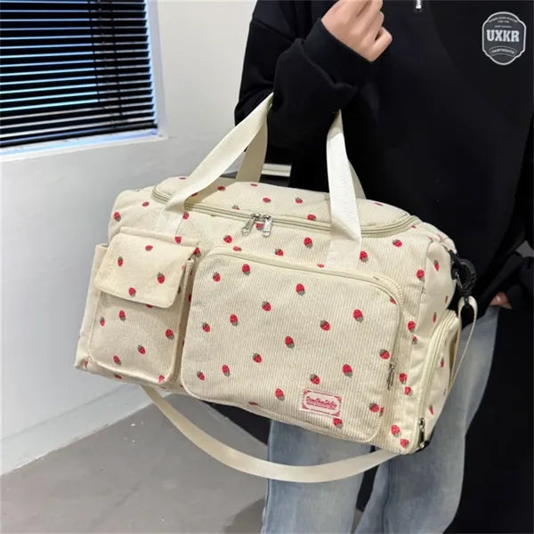 Strawberry Duffle Bag Women Pink with Shoes Compartment