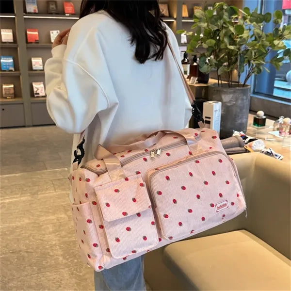 Strawberry Duffle Bag Women Pink with Shoes Compartment