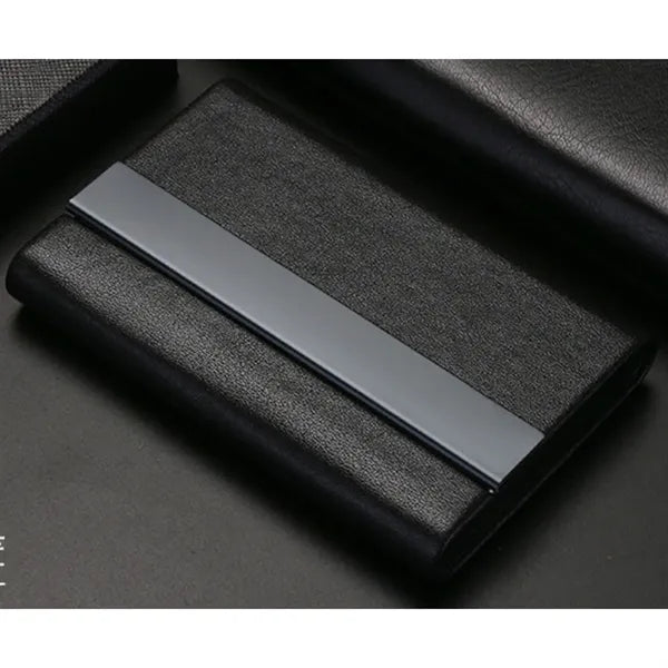 Business Card Holder PU Wood Grain Stainless Steel Case