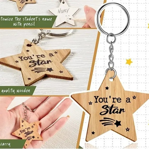 Wooden Star Keychain - Personalized Teacher Appreciation