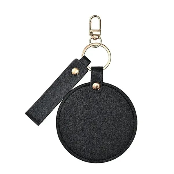 Round Folding Swivel Leather Makeup Mirror Keychain