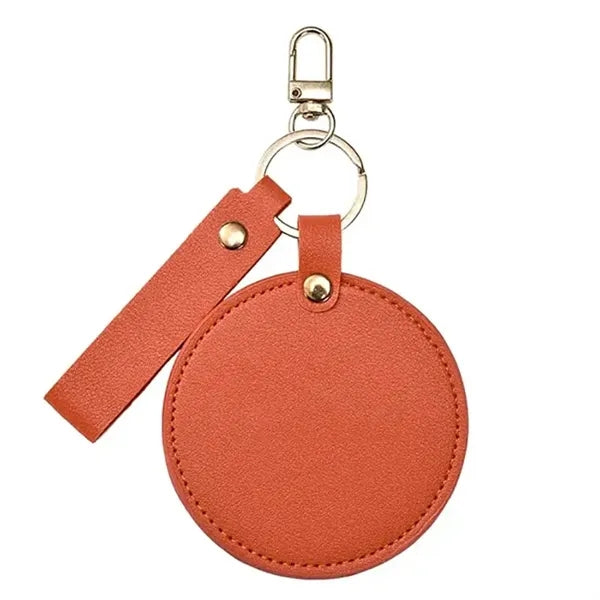 Round Folding Swivel Leather Makeup Mirror Keychain
