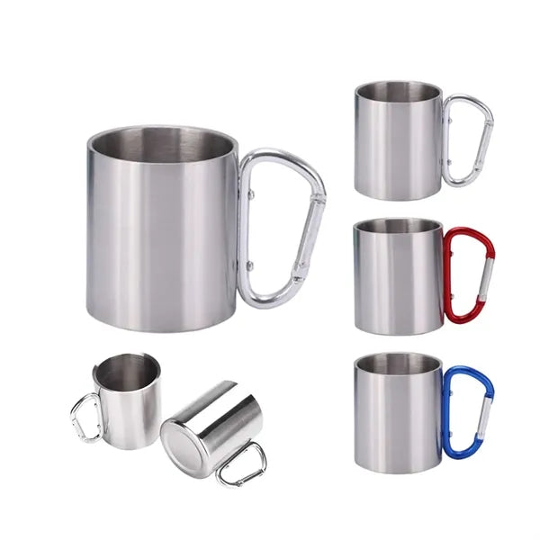 10 oz Stainless Steel Coffee Mugs Custom Logo & Carabiner