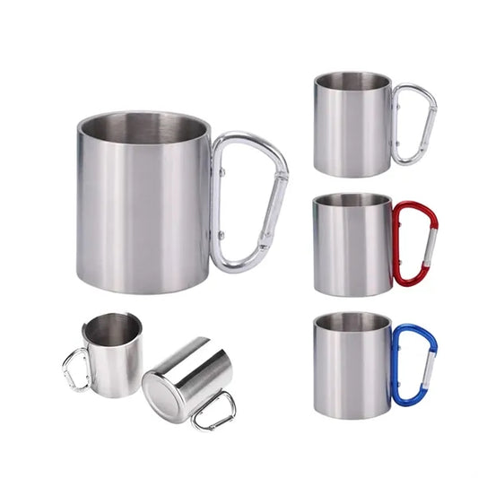 10 oz Stainless Steel Coffee Mugs Custom Logo & Carabiner