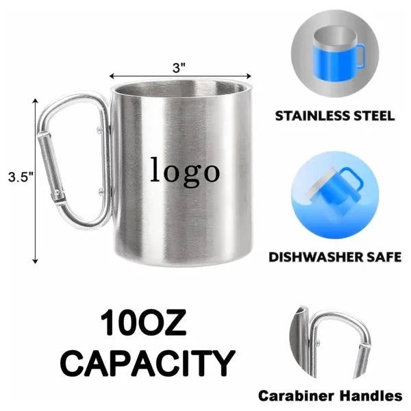 10 oz Stainless Steel Coffee Mugs Custom Logo & Carabiner
