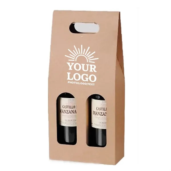 Kraft Paper Box Carrier Wine Bag For Two Bottles
